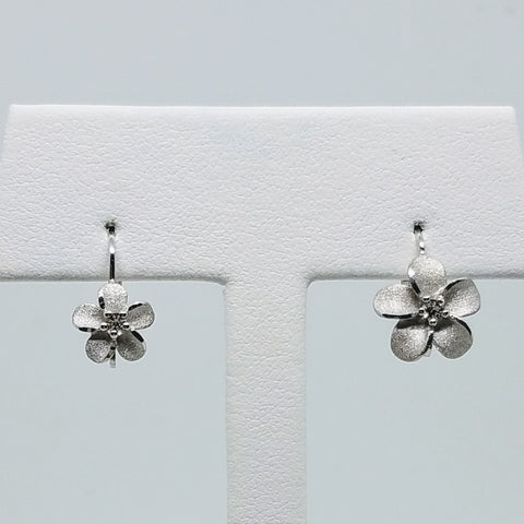 Silver Plumeria Leverback Earrings