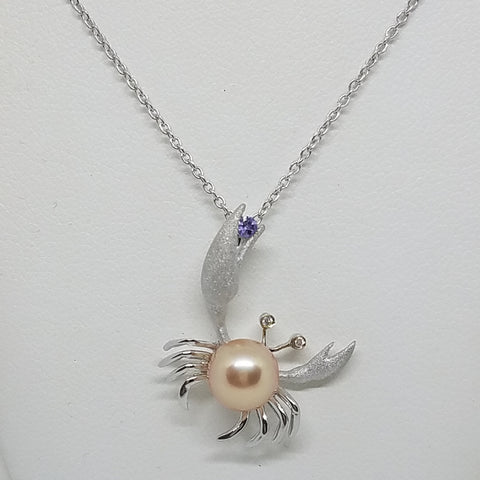 Silver Crab Pendant with Freshwater Pearl