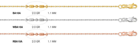 14k 1mm Bead and Bar Chain