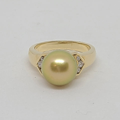 Golden South Sea Pearl Ring with Diamonds