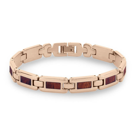 Koa Wood Link Bracelet - Slim Rose Gold Plated