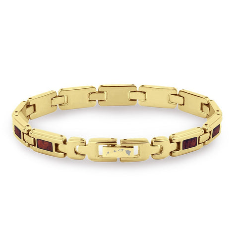 Koa Wood Link Bracelet - Slim Yellow Gold Plated