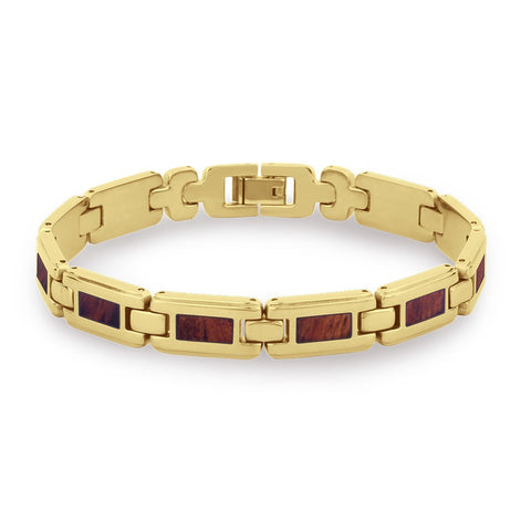 Koa Wood Link Bracelet - Slim Yellow Gold Plated