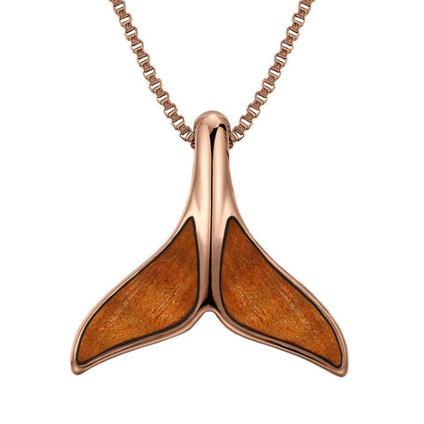 Koa Wood Whale Tail Pendant - Rose Gold Plated