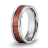 Classic Koa Wood Inlay Tungsten Ring - Brushed