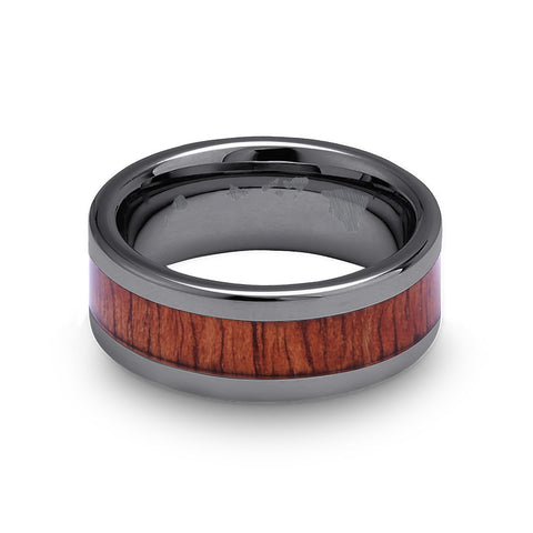 Classic Koa Wood Inlay Tungsten Ring - Gunmetal