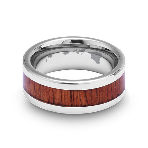 Classic Koa Wood Inlay Tungsten Ring