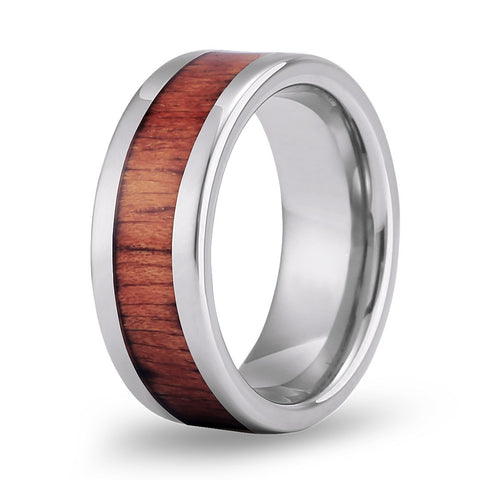 Classic Koa Wood Inlay Tungsten Ring