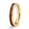 Thin Koa Wood Inlay Tungsten Ring - Yellow Gold Plated