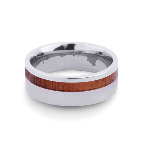 Offset Koa Wood Inlaid Titanium Ring